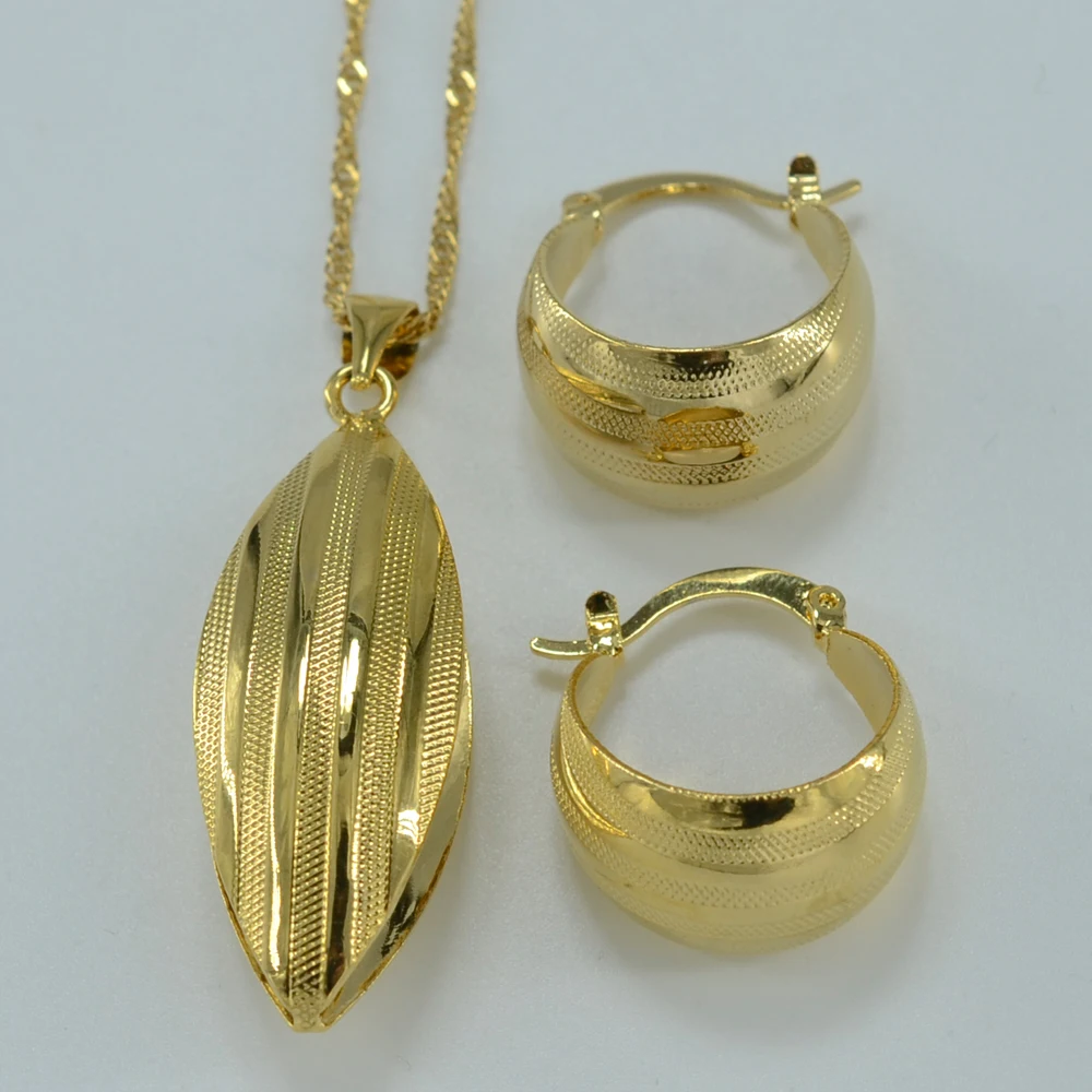 Ethiopian set font b Jewelry b font Necklace Pendant Earring Set Joias Ouro font b 22k