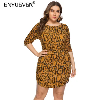 

Enyuever Plus Size Snake Print Dress Women Summer 2019 Half Sleeve Vestido Casual Sexy Party Mini Dress With Pockets Streetwear