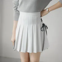 В Корейском стиле Для женщин Новинка весны и лета в студенческом стиле, с ремешком и бантом плиссированная мини-юбка для девочек брюки Высокая талия юбка-трапеция; Kawaii