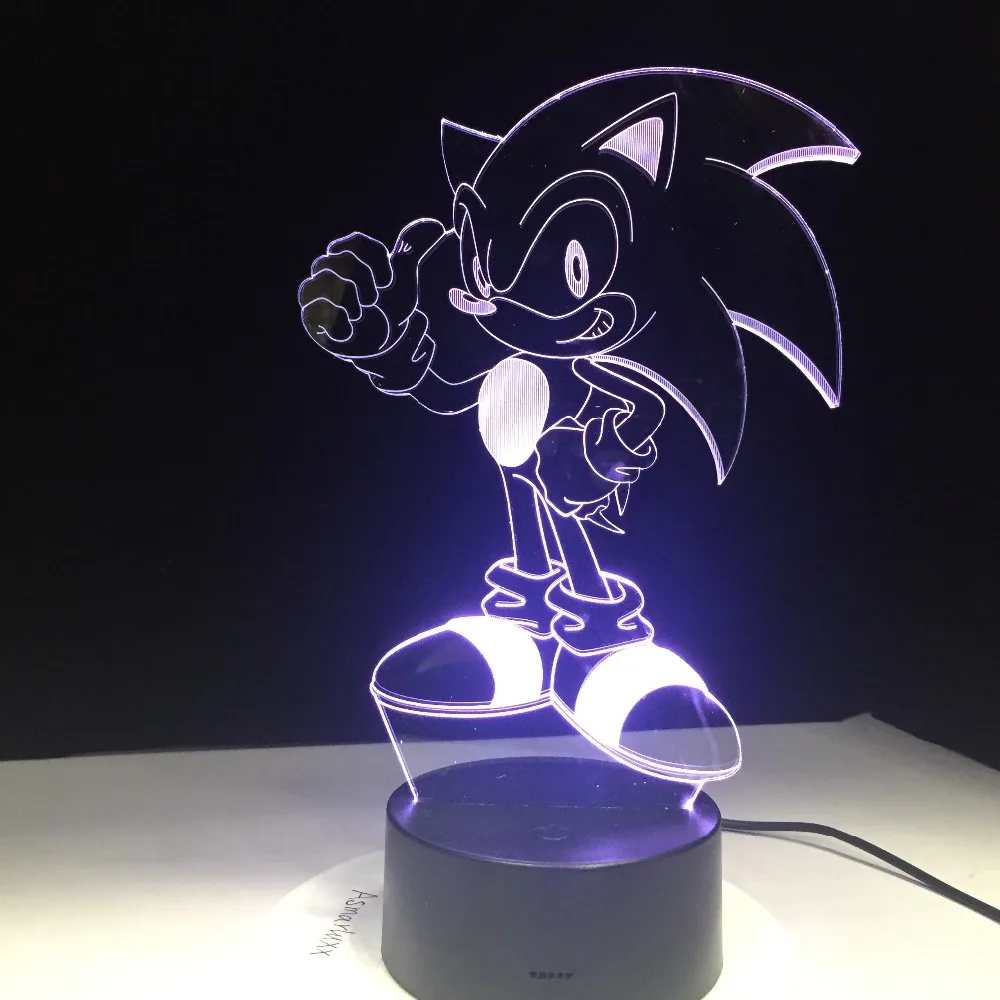 Аниме Sonic The Hedgehog Figure 3D светодиодный Настольный светильник с эффектом вспышки 7 красочных акриловых визуальных иллюзий USB СВЕТОДИОДНЫЙ светильник для детей