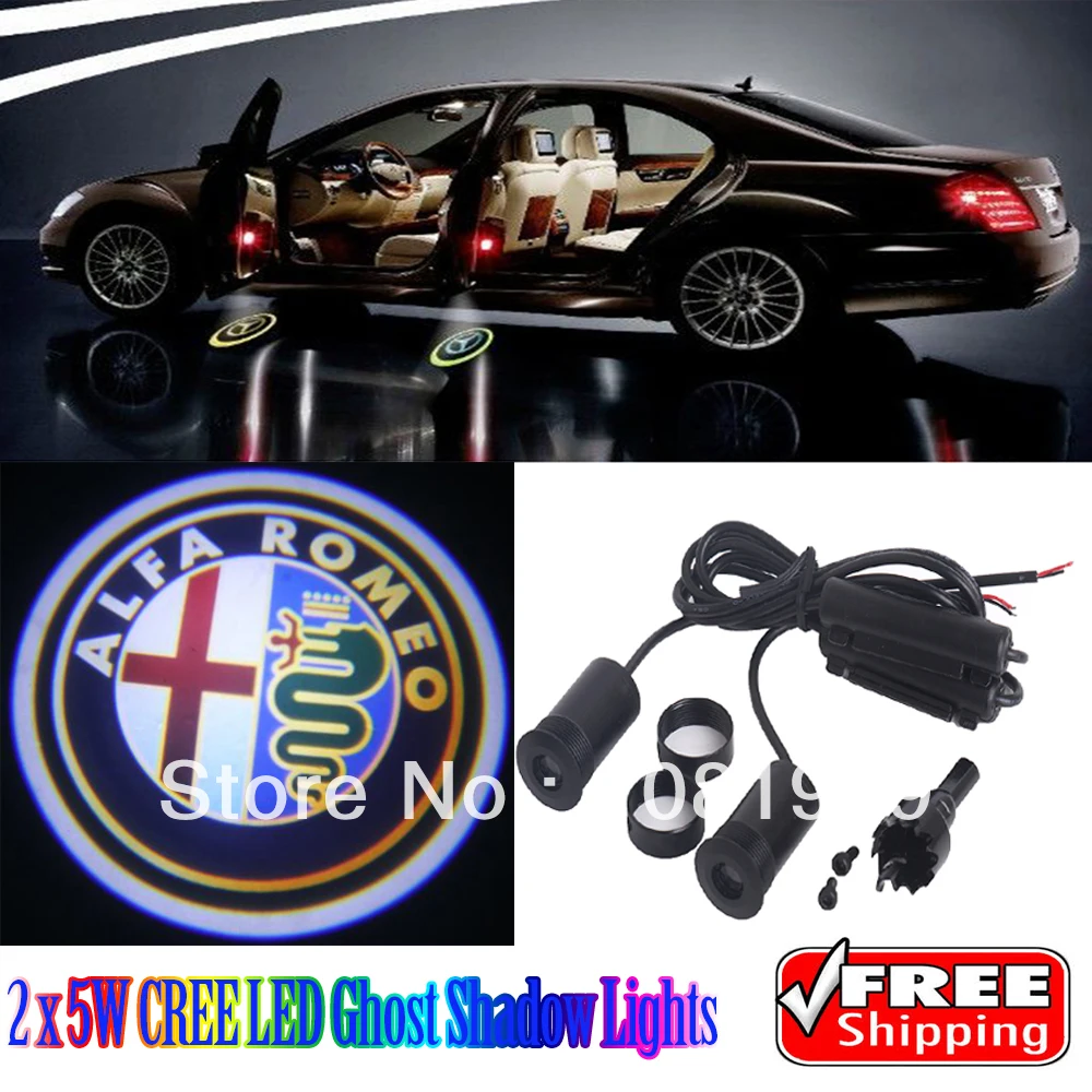 Free Shipping 2 x 5W LED Car Ghost Shadow Lights Logo Lights for Alfa