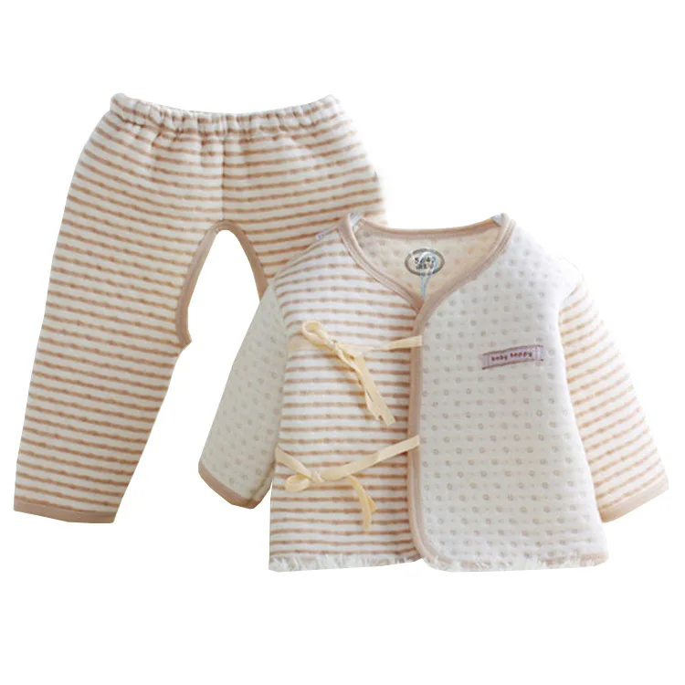 

2019 Organic Baby Boy Girl Clothes 100% Cotton Striped Crotch Opening Clothing Set Soft Warm Pajamas Outfits for Spring Autumn