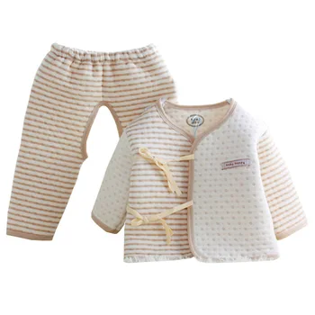 

2019 Organic Baby Boy Girl Clothes 100% Cotton Striped Crotch Opening Clothing Set Soft Warm Pajamas Outfits for Spring Autumn