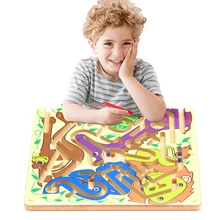 Wooden Magnetic Maze Game Magnetic Pen Labyrinth Board Chess Intelligence Games Children Learning Education Toys