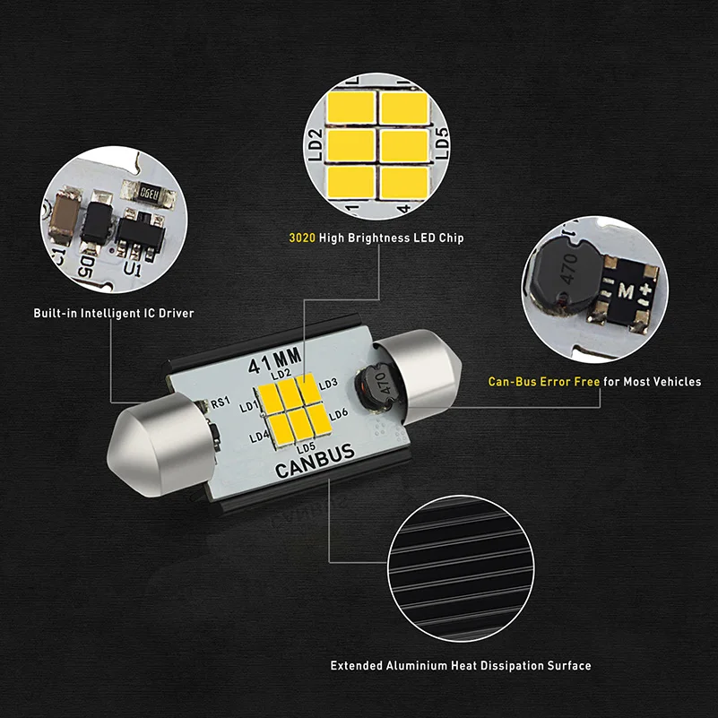 2x OXILAM гирлянда 31 мм 36 мм 41 мм белый Светодиодный лампочки Canbus 6SMD 3020 салона светильник ing чтение купольная лампа номерного знака светильник 12V