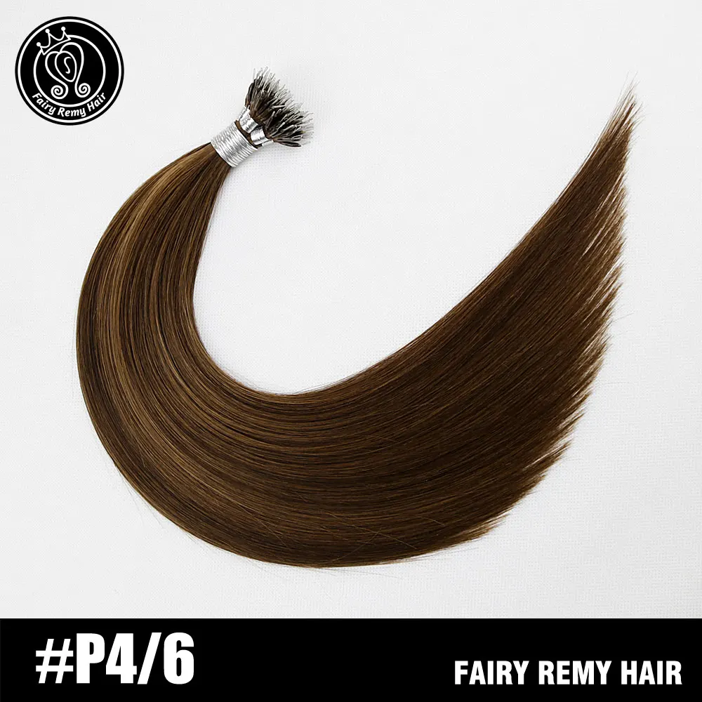 Фея Волосы remy 0,8 г/локон 18 дюймов, Remy настоящие нано кольцо ссылки Пряди человеческих волос для наращивания эффектом деграде(переход от темного к Цвет# T6/16 прямые волосы на микро-бусины заколки для волос 40g - Color: P4-6