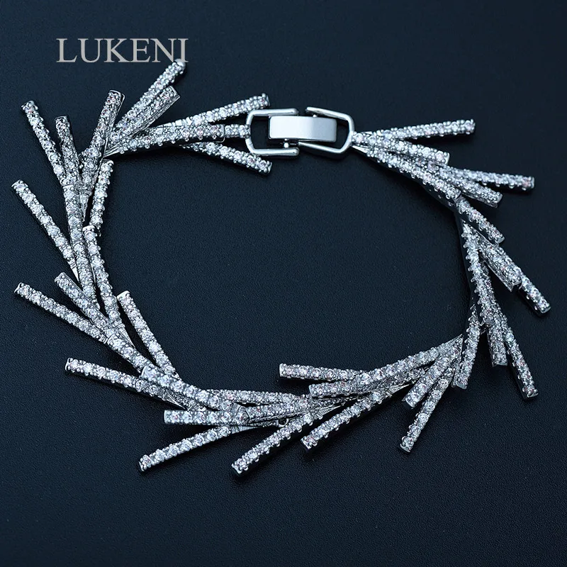 

LUKENI New Design South Korea White Color Inlay AAA Zircon Exaggerated Geometric Bracelets Fashion Women Luxury JEWELRY