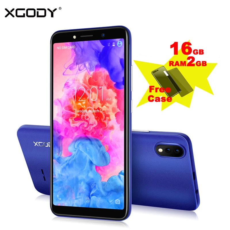 XGODY New 3G Smartphone Android 8.1 5.5 Inch 18:9 Full Screen MTK6580 Quad Core 2GB RAM 16GB ROM Dual 5MP Camera Mobile Phone
