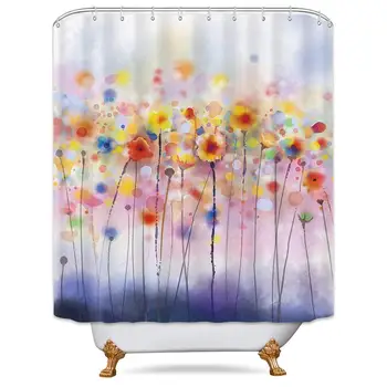 

Shower Curtain Weighted Hem Colorful Blossom Plants Floral Soft Blurred Style Decor Fabric Set Polyester Waterproof Fabric
