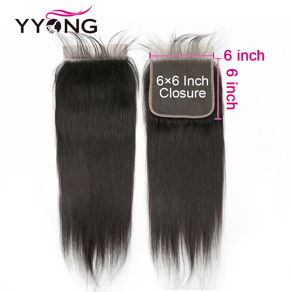 Yyong Hair Peruvian Straight 6x6 Closure With Bundles 4pcs Lot 8-30 Inch Remy Straight Human Hair B