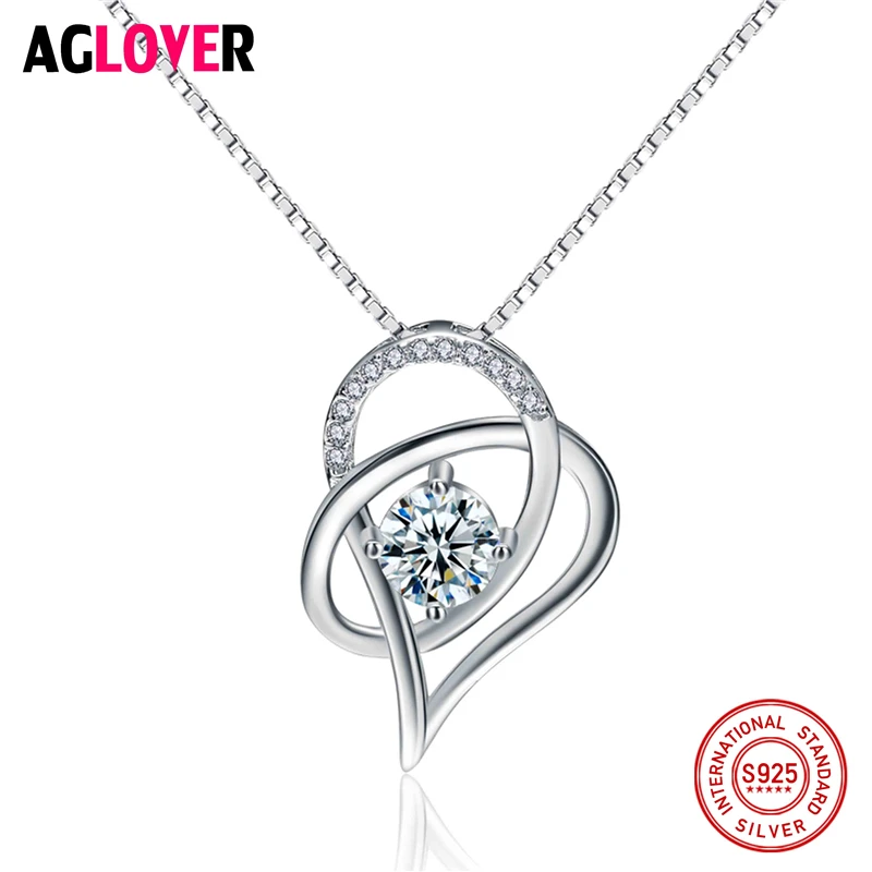

925 Sterling Silver Austria Crystals Heart Pendant Necklace Chain for Valentine's Day Gift of Love