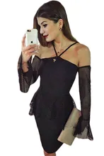 Frau kleidung Nette Nacht Wear Tanzabnutzung Cocktail Herbst party Schwarz Tüll Schößchen mini bleistift Kleid mit Ärmelschonern 22810