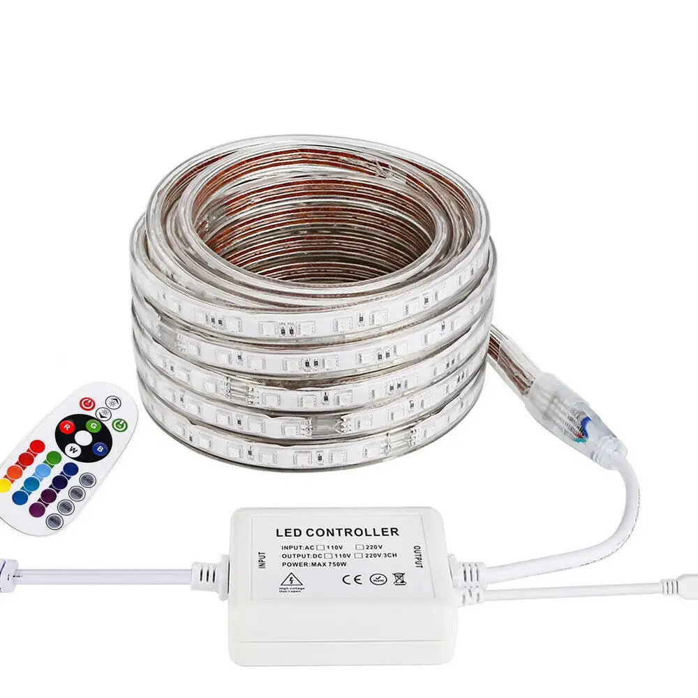 SMD 5050 220V Светодиодные ленты Водонепроницаемый гибкий светильник ленты веревки светильник s RGB белый с вкл/выкл разъем 1 м/2 м/3 м/5 м/10 м/15 м/20 м - Испускаемый цвет: rgb with 28key remot