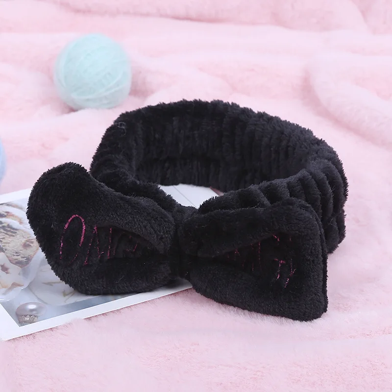 AWAYTR, Корейская зимняя Omg повязка на голову для женщин, повязка для мытья лица и макияжа, повязка для волос с вышитыми буквами OMG и бантом, аксессуары для волос для девочек - Цвет: A