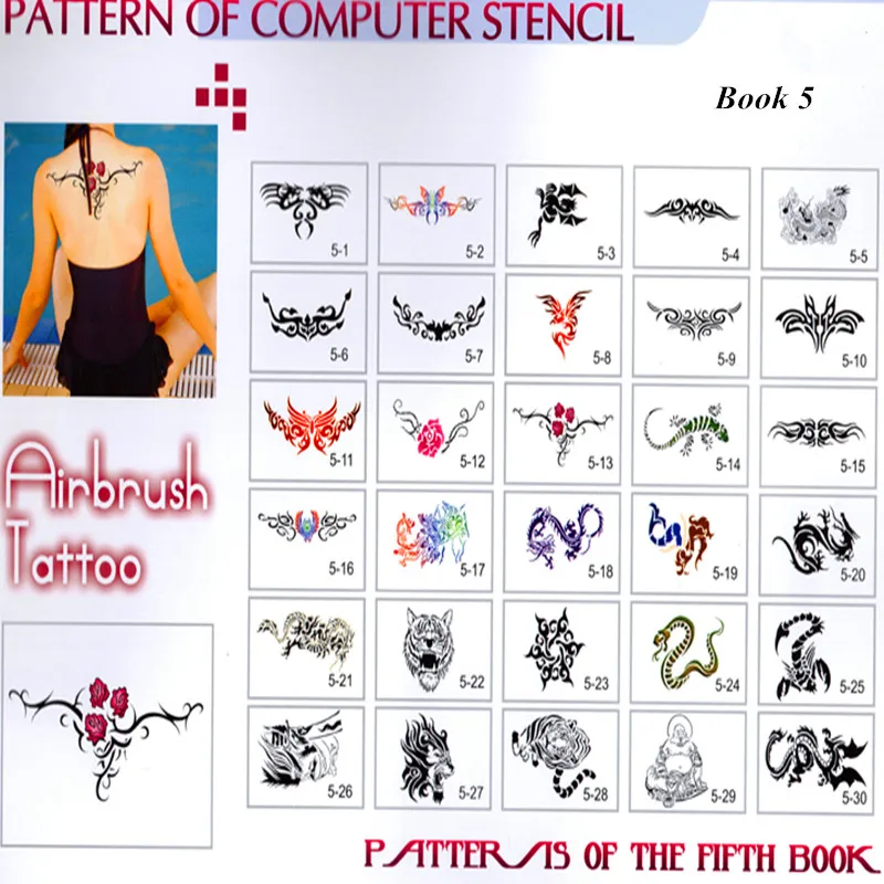 

30Pcs Big Size Dragon & Tiger Patterns Body Tattoo Stencils Popular Temporary Airbrush Tattoo Template Book Free Shipping