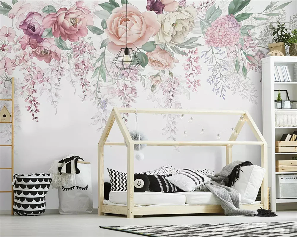 

beibehang Custom silky classic modern fresh hand-painted flower garden living room TV background papel de parede 3d wallpaper