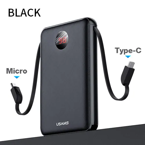 Black LED with Cable USAMS power Bank светодиодный дисплей mi ni power bank Внешняя батарея Poverbank зарядка Pover bank с usb-кабелем для xiaomi mi iPhone - Цвет: Black LED with Cable