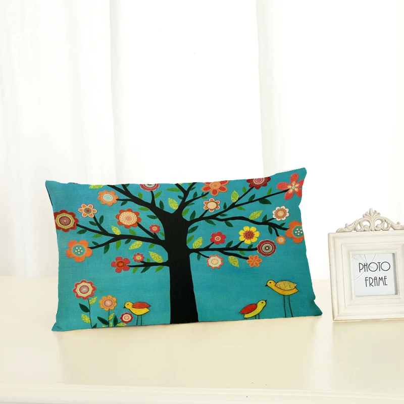 

HD 30x50 Oil Painting Tree Housewear Chair Cushion Cover Soft Pillow Case Cojines Almofadas Cotton Linen Square