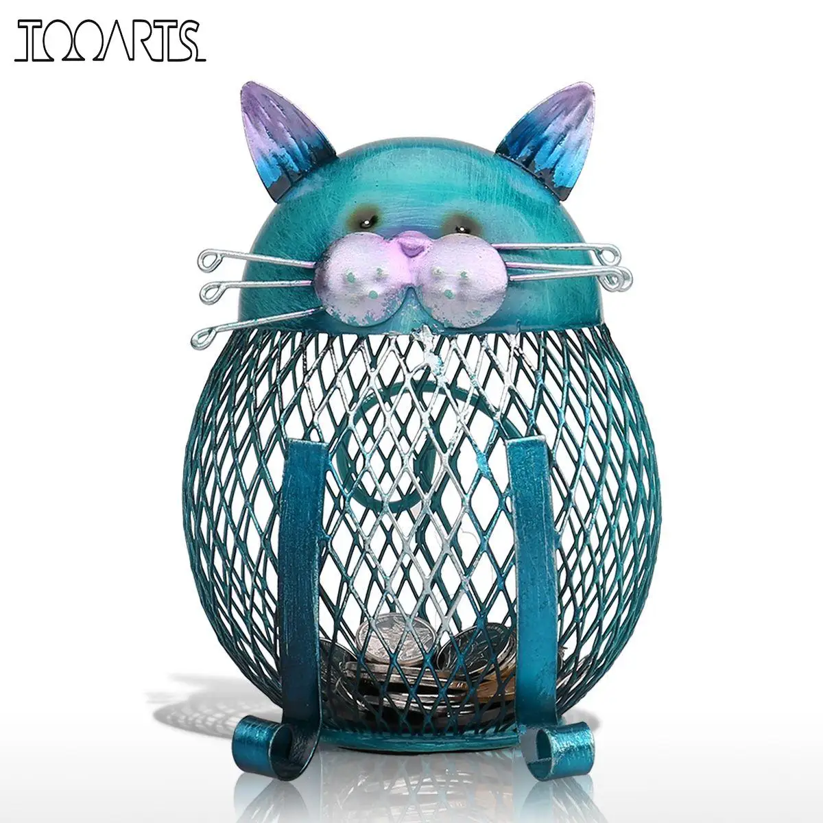 Tooarts Cat Piggy Bank Metal Coin Bank Money Box Figurines Coin Box Saving Money Home Decor New Year Christmas Gift For Kids