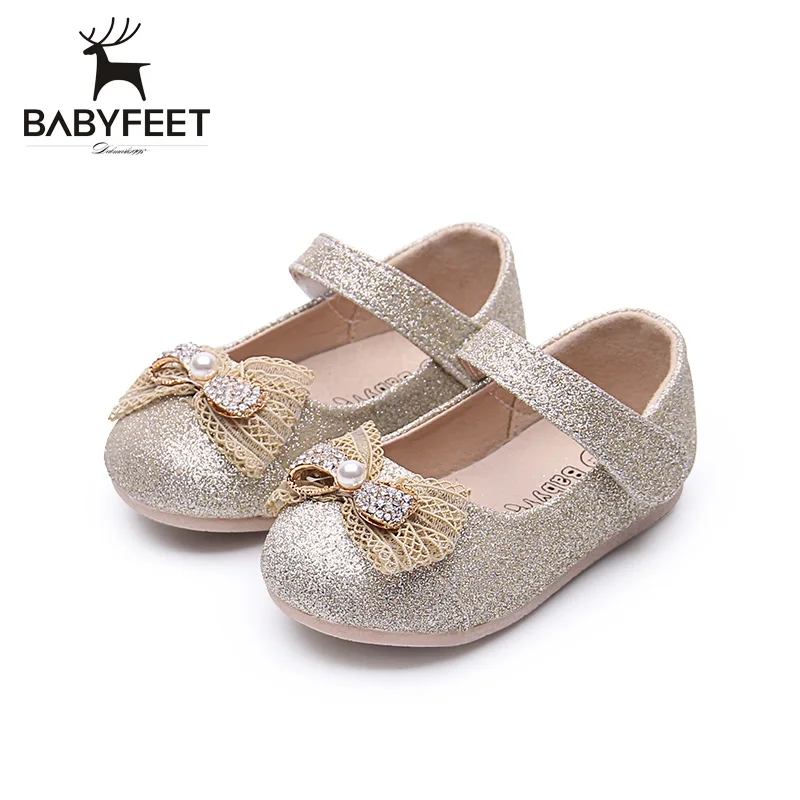 2017 Babyfeet Fashion Baby Girl Leather Shoes Princess Rhinestone Bling