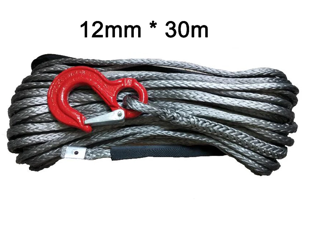 12mm * 30m Synthetic Winch Line UHMWPE Rope With Hook For 4x4 ATV UTV