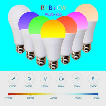 

Smart WIFI RGB CW Bulb A60 9W 34LED Colorful Color Compatible With Amazon Alexa And Google Home Helper E27 Night Lights