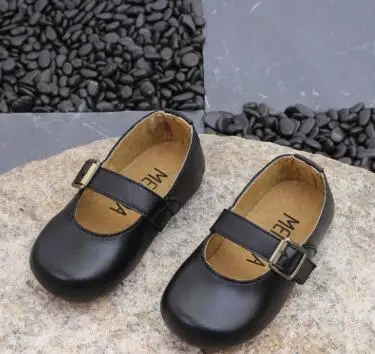 Новая весенне-Осенняя детская натуральная кожаная женская обувь детская обувь для принцессы с мягкой подошвой в стиле ретро - Цвет: Черный