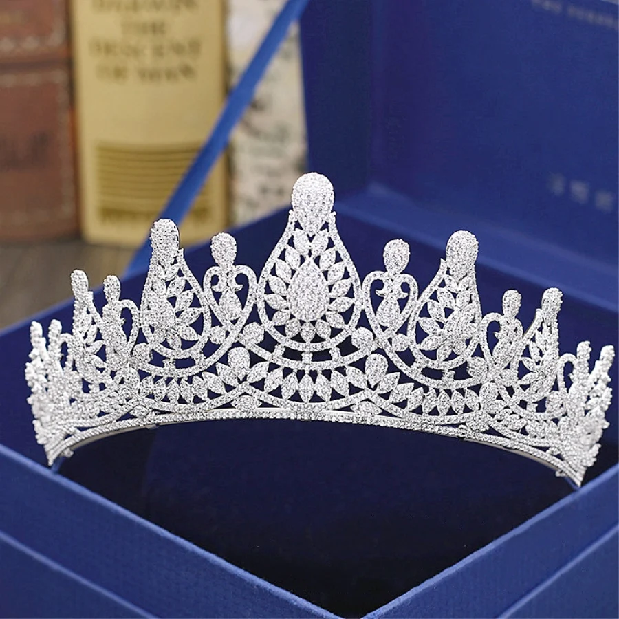 

Micro Paved Full Cubic Zircon Tiara Zirconia Crown CZ Diadema Bridal Coroa Wedding Hair Accessories Bijoux Cheveux WIGO1323