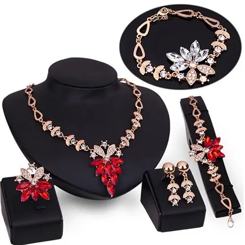 Модный женский свадебный браслет, ожерелье, ювелирный набор, прозрачный кристалл, массивное кольцо, серьги, браслет, ожерелье, ювелирный браслет