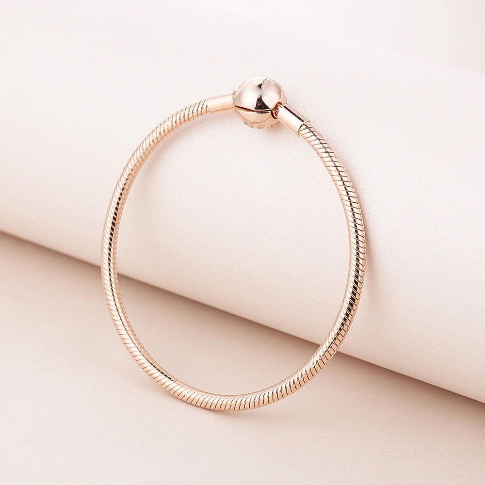 

Pandulaso Signature Round Clasp Snake Chain Whole Rose Golden Silver Bracelets for Women Fashion Silver 925 DIY Bracelet Jewelry