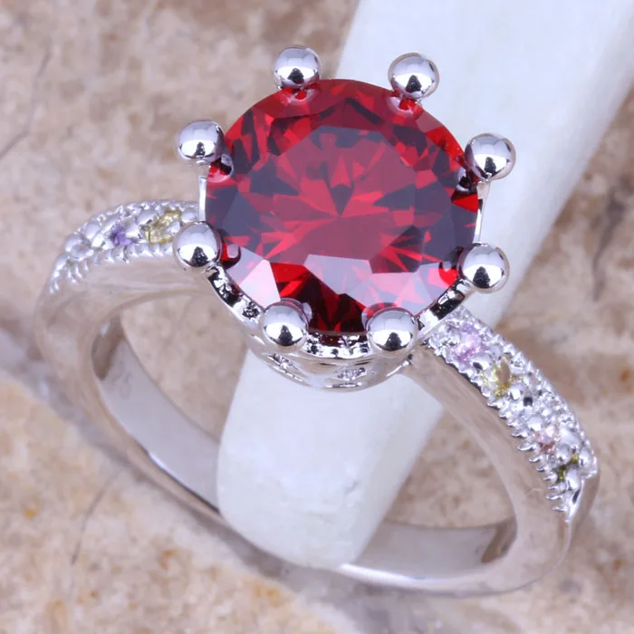 

Glowing Multicolor Red Garnet Silver Stamped 925 Women's Jewelry Ring Size 6 / 7 / 8 / 9 R0789