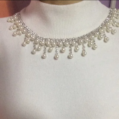 

Free shippment! 1Yard/lot pearl and crystal rhinestone chain trim bridal dance costume decor craft collar applique accessories