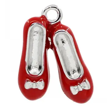 

DoreenBeads Charm Pendants Shoes Silver Color Enamel Red 19x14mm,10PCs