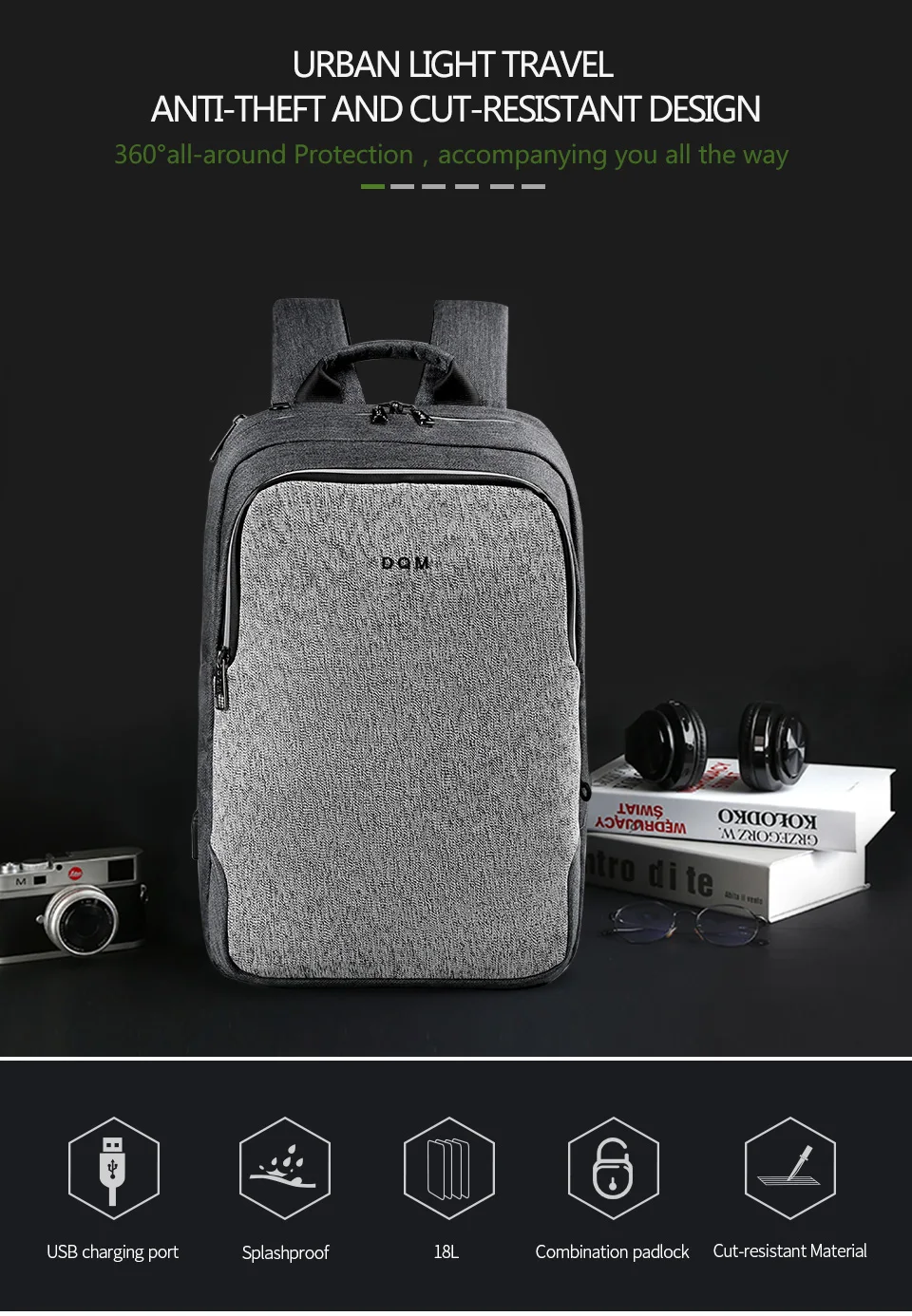 DQM, устойчивый к порезам рюкзак для ноутбука, usb задняя Сумка, mochilas, крутая сумка унисекс для мужчин, рюкзак для защиты от кражи