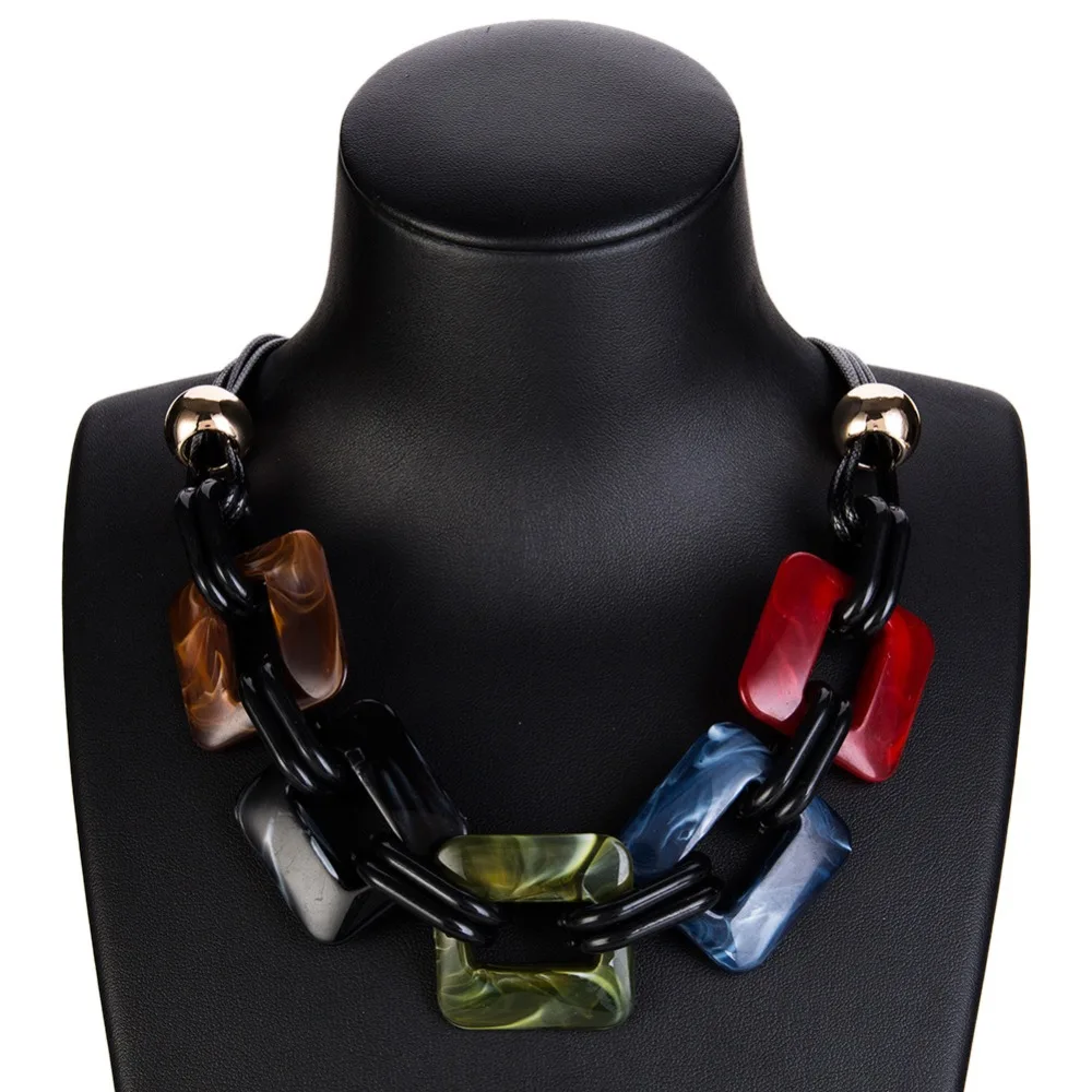 

Wholesale Choker Necklace Square acrylic Sheets Pendant Collier Femme Bijoux Women Statement Leather Necklaces & Pendants