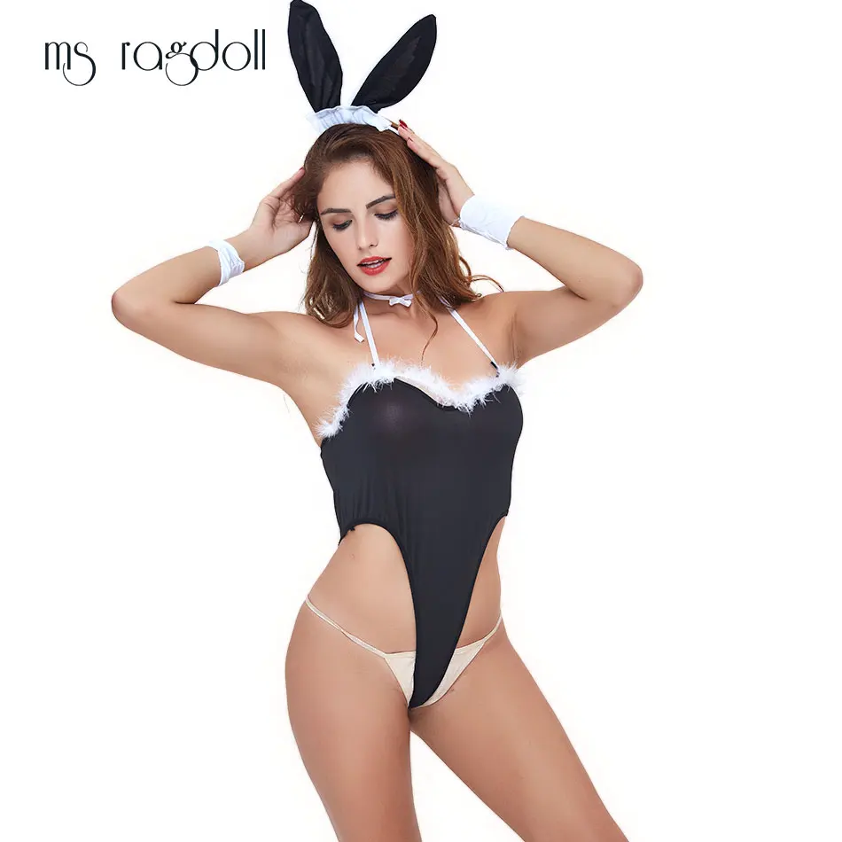 2019 Bunny Girl Cosplay New V-Neck Set Tempt Dress Women Clothing Rabbit Ears Costume Nightwear Uniform Sexy Erotic Lingerie
