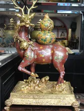 Palace Bronze Copper Cloisonne 24K Gold Gilt Gourd Calabash spotted deer Statue Enamel Cloisonne Decoration 100% Brass Bronze