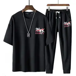 Для мужчин наборы 2019 Летняя мода хип-хоп костюмы мужской спортивной Комплект из 2 предметов футболка + девять десятых брюки спортивный