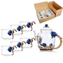 1 набор, новые стеклянные кофейные кружки с эмалью, роскошные стеклянные чашки с ручкой, чайный набор с цветами, чашки для сока и кофе, рождественские подарки