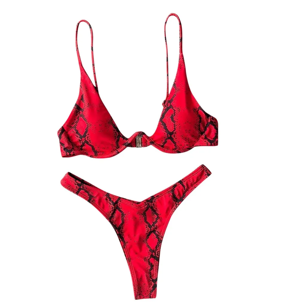 

Women's Swimming Suit Sexy Bikini Swimsuit 2019 Swimwear Women Snake Print Steel Prop Push-Up Padded Beach Bikini Set Swimsuit#5