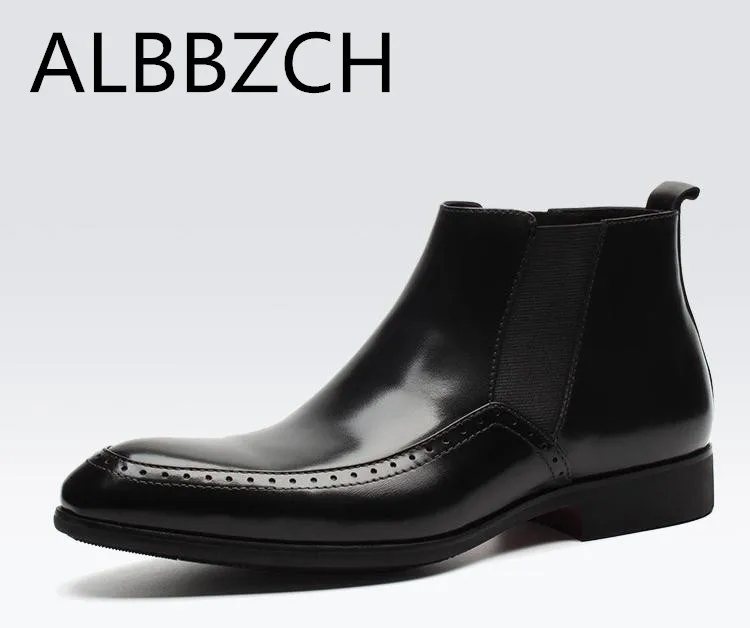 Sculpté D'affaires Pour Brogue D'aile Chaussures Robe VéritableHomme Designer De Courtes Bout Chelsea Hommes Marque Cuir Bottines Mâle Black Oxford CexBdroW