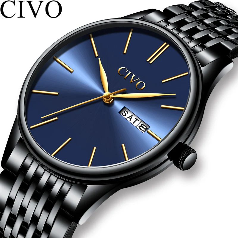 

CIVO Fashion Casual Men Watch Men Ultra Thin Analogue Blue Face Date Quartz Wrist Watch Waterproof Male Clock Relogio Masculino