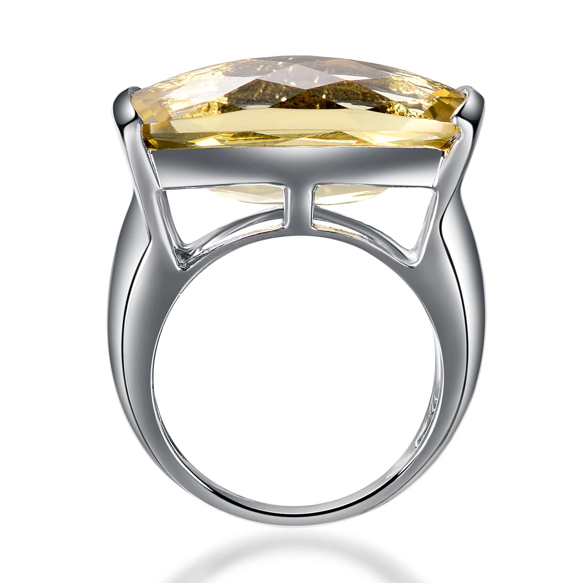 

Hutang Huge Natural Lemon Quartz Facet Solid 925 Sterling Silver Solitarie Ring For Women's Gemstone Fine Jewelry Birthday gift