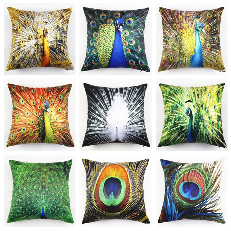 

Polyester Pillowcase Peach Skin Velvet Peacock Feather Cushion Cover 45x45cm Gift Custom LOGO Throw Pillow Home Decor 40/50/60