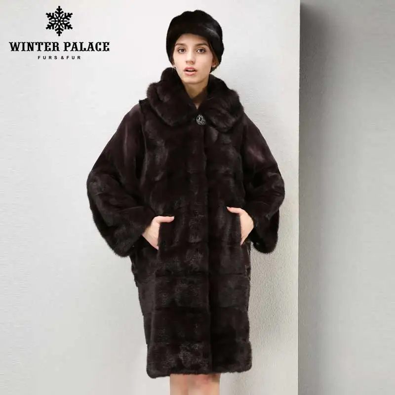 Зимние модные высококачественные женщины норковую пальто длинные пальто с мехом удобные норки пальто с мехом воротник-стойка пальто Зимний дворец - Цвет: brown