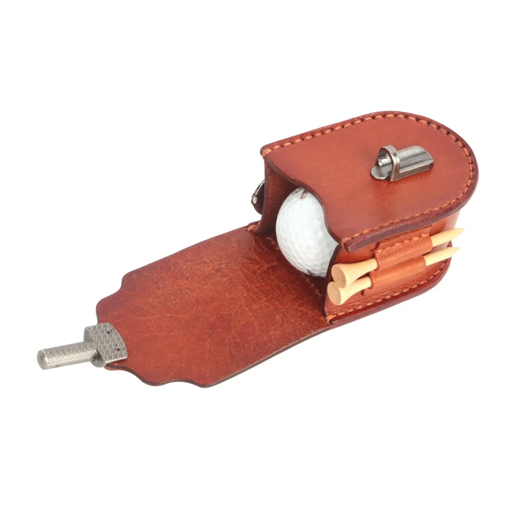 

Tourbon Vintage Portable Golf Balls Pouch Tee Holder Storage 2 Balls Divot Tool Genuine Leather Golf Carrier Accessories