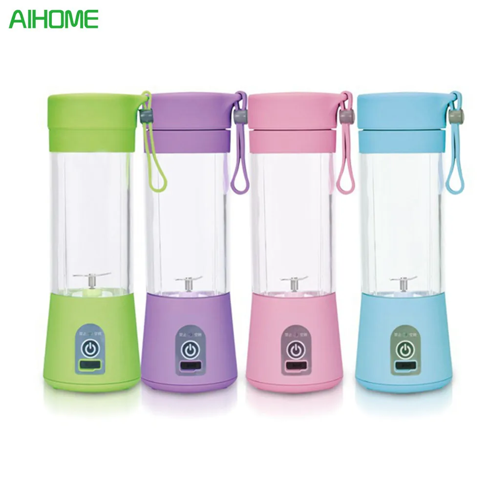 USB Rechargeable Juicer Blender 4 Blades Electric Blender Mini Portable Personal Size Juicer Cup USB Rechargeable Mixer 380ml Food Grade Water Bottle Portable Fruit Juicer Machine