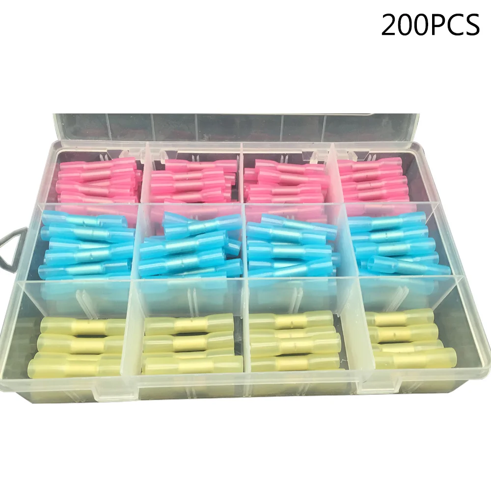 

200pcs/Set Solder Sleeve Waterproof Cable Wire Heat Shrink Butt Splice Connectors Terminals Crimp Terminals Assortment Kit