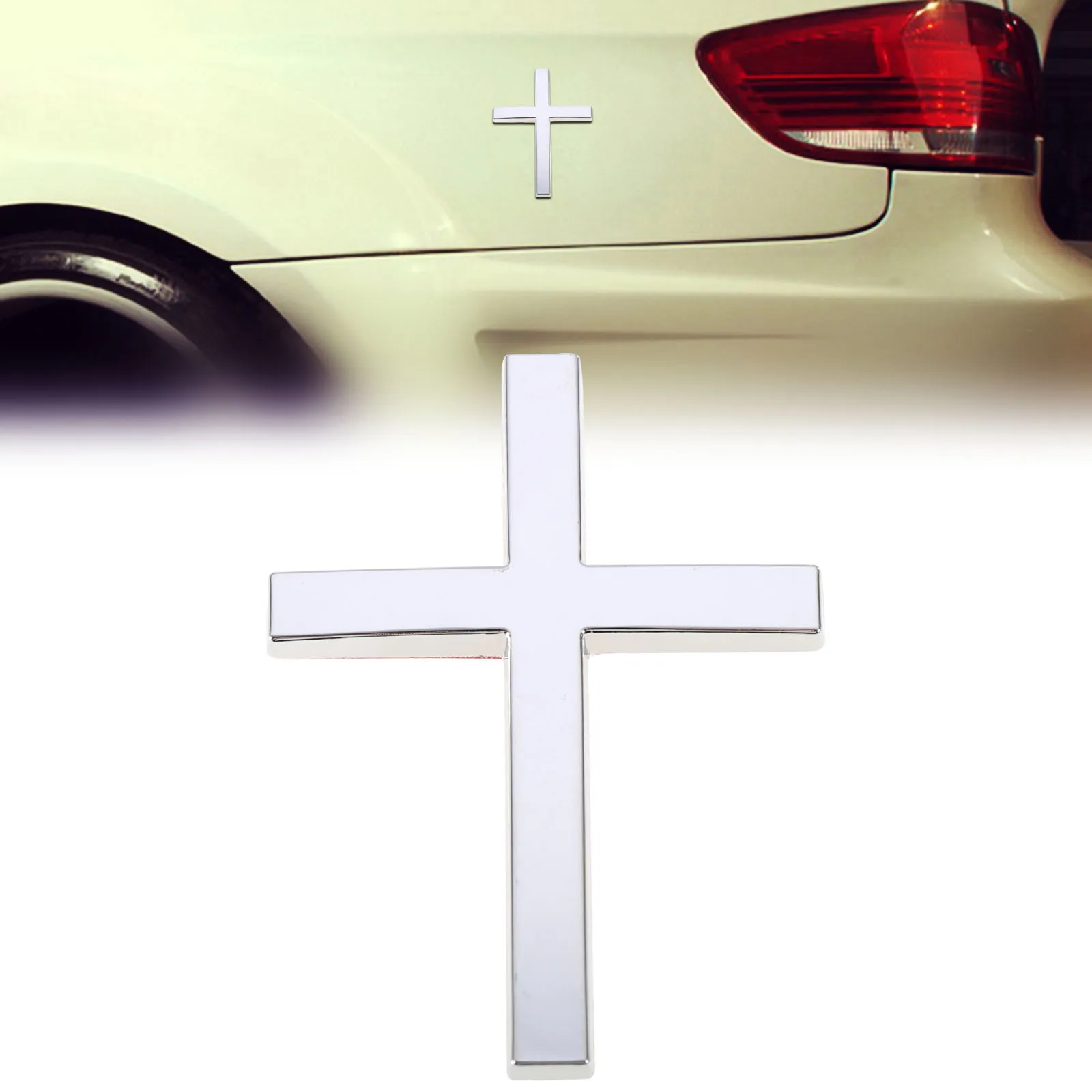 JX-LCLYL 3D Metal Christian Cross Car Side Body Trunk Emblem Badge Sticker Decal Silver