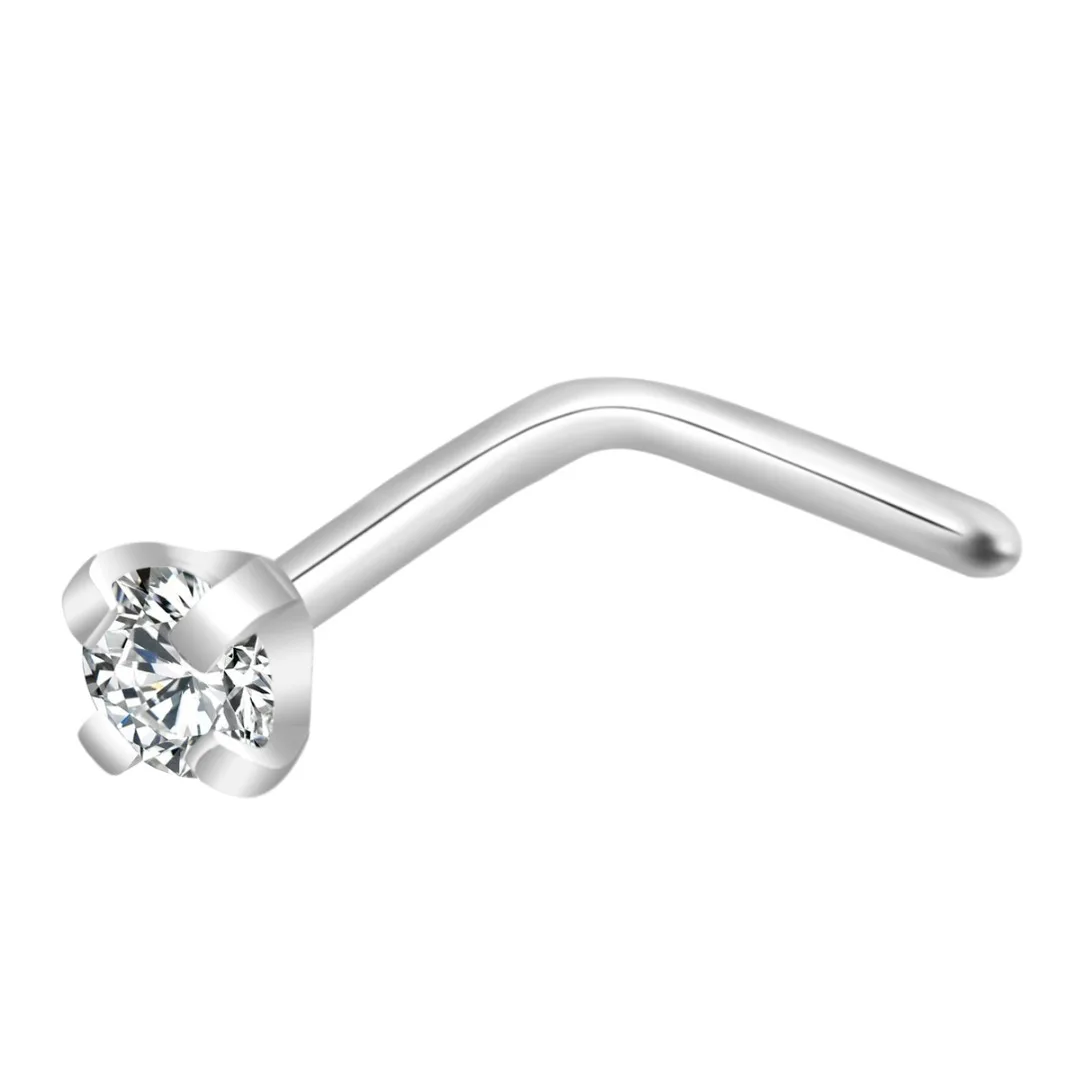 Fashion Crystal Nose Studs Surgical Steel Cubic Zirconia 0.8*7mm Nose Rings Shellhard Sexy Women Body Piercing Jewelry